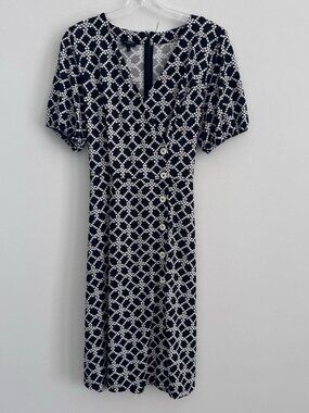 Talbots Women's Black and White Print Midi Dress